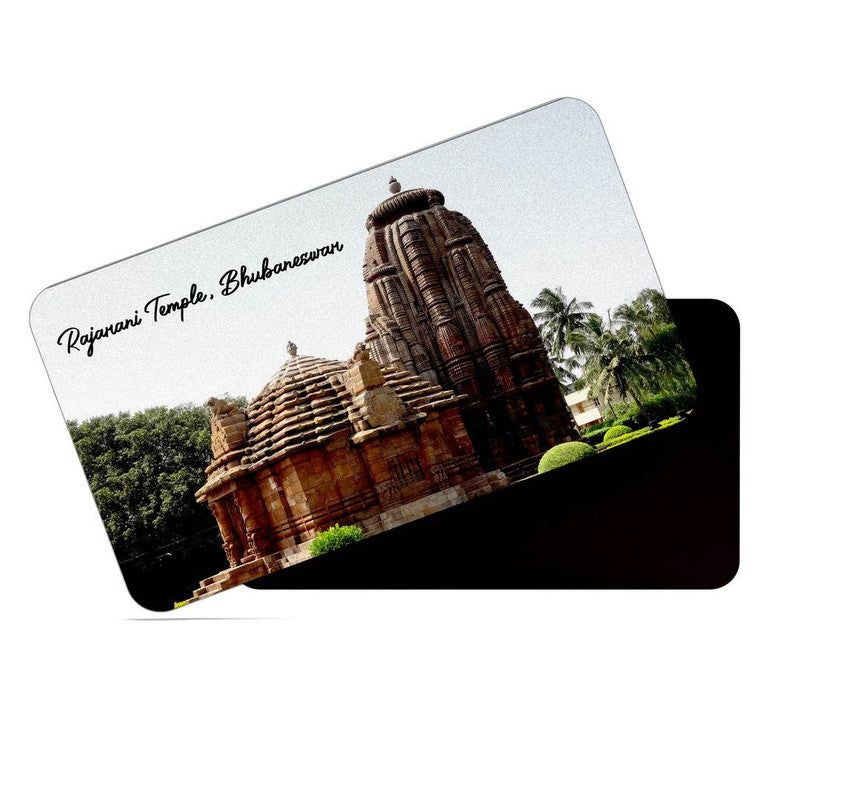 dhcrafts Rectangular Rubber Fridge Magnet / Magnetic Card Multicolor Odisha Rajarani Temple Bhubaneswar Design Pack of 1 (8.6cm x 5.4cm)